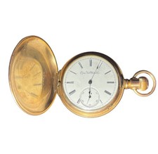 Antique Elgin Pocket Watch 11j 16s Grade 92 Etched Yellow Gold Tone Hunter Case