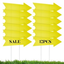 12Pcs Yellow Arrow Signs with Stakes 17 x 6 Inches, This Way Directional Sign...