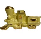 Vintage Art Pottery Train Planter Ceramic Lime Green Gold Engine — photo 1