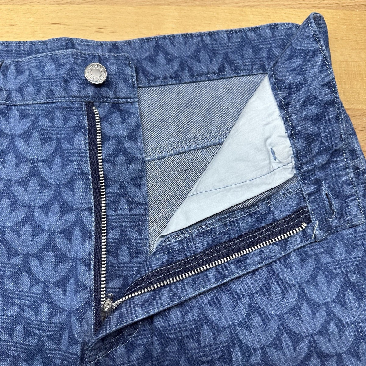 Adidas Light Denim Monogram Logo Baggy Pants Blue Jeans Men's