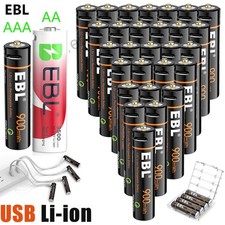 EBL 1.5V AAA AA Batteries USB Rechargeable Charging By USB Li-ion w/ Cable Lot