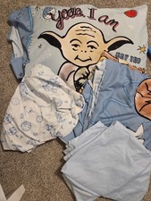 Star Wars crib/Toddler Bedding Set Cotton Blue Yoda Darth Vader C-3PO R2-D2 4pc
