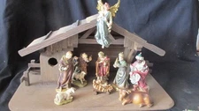Vintage Wooden Nativity Set  Manger Scene  3d - 9 figures -  Diorama  - Ex. Cond