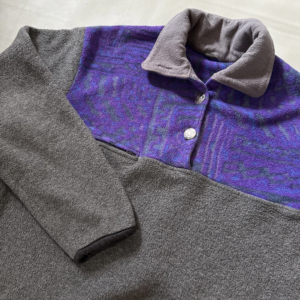 Vintage 90s Polar-O Fleece Pullover Sweater Adult Size Medium Gray Colorful - Image 3 of 4