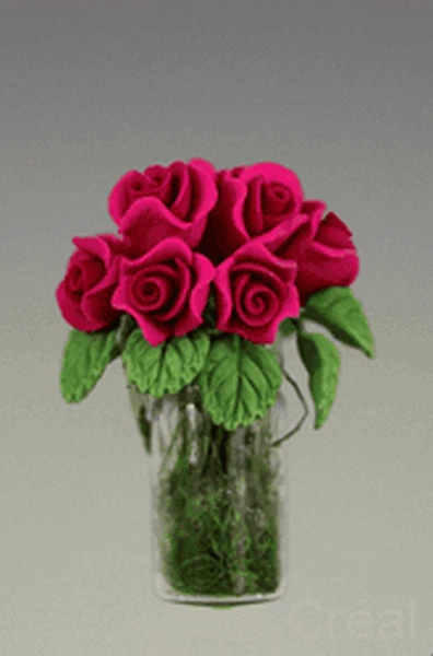 CREAL MINIATURES Rosen pink in Vase, Puppenhaus, Puppenstube 1:12