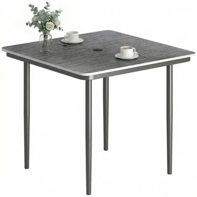 Outsunny Garten-Esstisch, Outdoor-Tisch mit Schirmloch, dunkelgrau