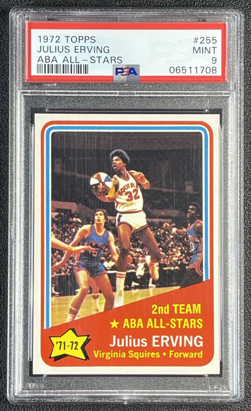 JULIUS ERVING PSA 9 1972-73 TOPPS BASKETBALL #255 ROOKIE RC ABA ALL-STAR 1708