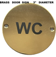 WC Toilet Door  Polished Brass Sign Round 75mm Diameter NEW
