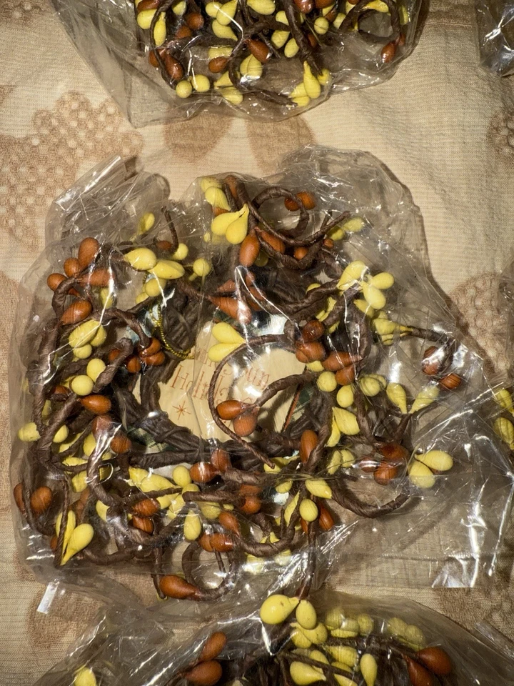 6 Taper Candle Napkin Rings Amber Coffee Pip Berry 6" Artificial Floral - Image 3 of 4