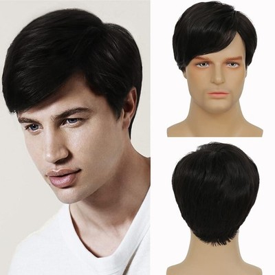 Swiking Black Short Men Wigs Synthetic Natural Hair One Size Fits All, Black1