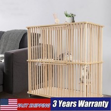 2 Tiers Movable Cat Cage, 112 56 108cm Cat Villa, Wooden Cat House W/ 4 Wheels