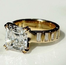 3.60CTW Princess Cut VVS1 D Moissanite Engagement Ring In 14K Yellow Gold Plated