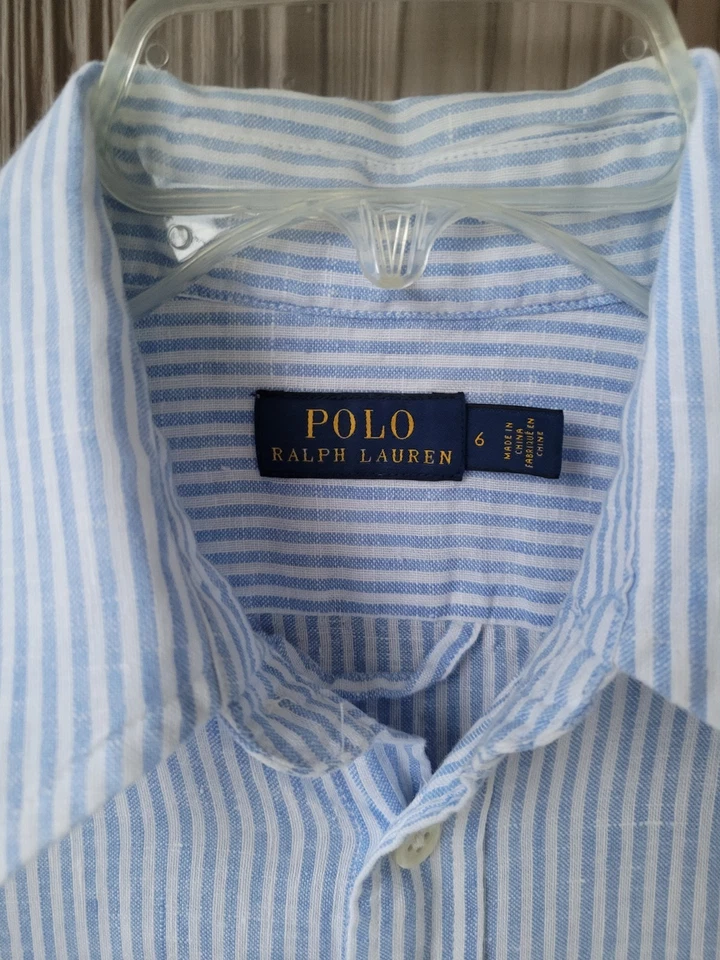 Polo Ralph Lauren Shirt Dress Womens Size 6 Blue Striped Long Sleeve Button Up - Image 3 of 4