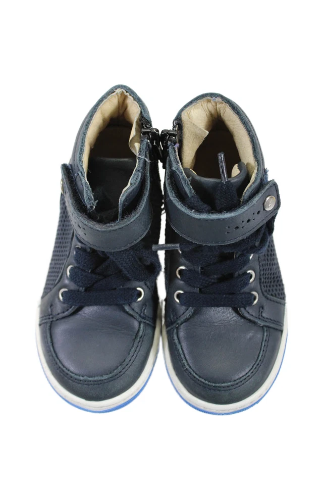 Jacadi Boys Side Zip Lace Up Laser Cut High Top Sneakers Blue Leather Size 25 - Image 2 of 4