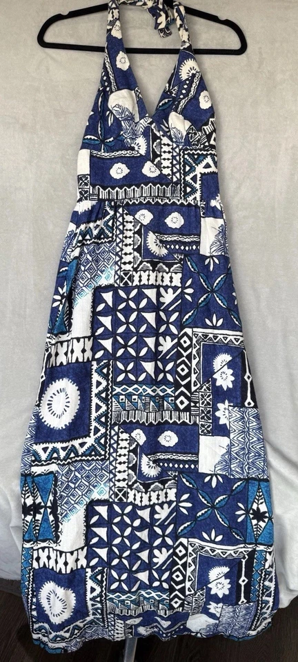Maxi Vestido Hawaiano Vintage Waltah Clarks Talla 10 Azul Floral Luau Beach Resort Foto 3 de 4