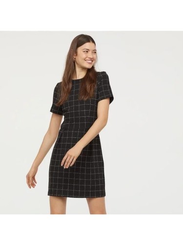 H & M Womens Black Short Sleeve Round Neck Short Wear To Work Sheath Dress 8