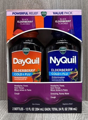 VICKS COLD & FLU RELIEF Day Night Combo Pack Elderberry Flavor EXP: 06/2026