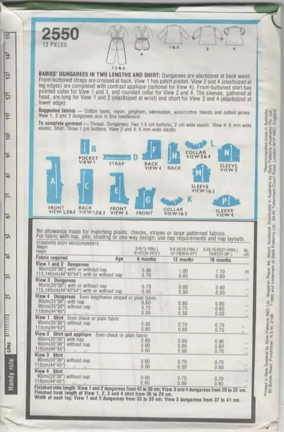 Cut Sewing Pattern 2550 baby overalls shortalls romper shirt size 12 months - image 2 of 2