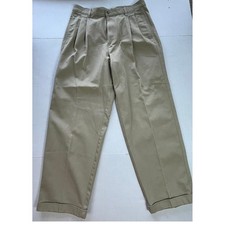 Chaps Ralph Lauren Mens Khaki Pleated Cotton Casual Dress Pants Size 34x30