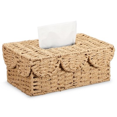 Costal Rope Tissue Cover Rectangular Scalloped Hand Woven Tissue Holder Decor...