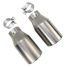 Pair Of Stainless Steel Universal Exhaust Tips W Clamps 2.25id 3.5od 7.3long Pair Of Stainless Steel Universal Exhaust Tips W Clamps 2.25id 3.5od 7.3long