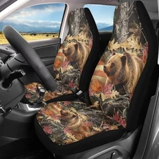  Brown Bear Car Seat Cover Set of 2 Hunting Camo Car Brown Bear Camo Hunting