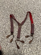 Vintage Red Suspenders Brown Leather Braces Elastic Made In Germany