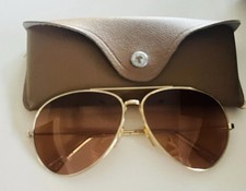 Corning Optics 1102S Aviator Sunglasses Gold Frame Amber Lenses TAIWAN VINTAGE