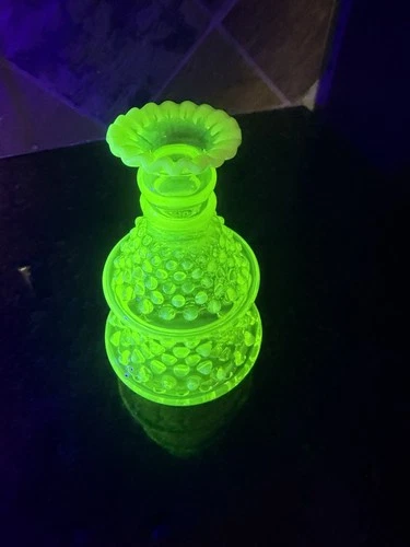 Vintage Fenton topaz uranium hobnail Opalescent glass Barber Bottle/lamp base?
