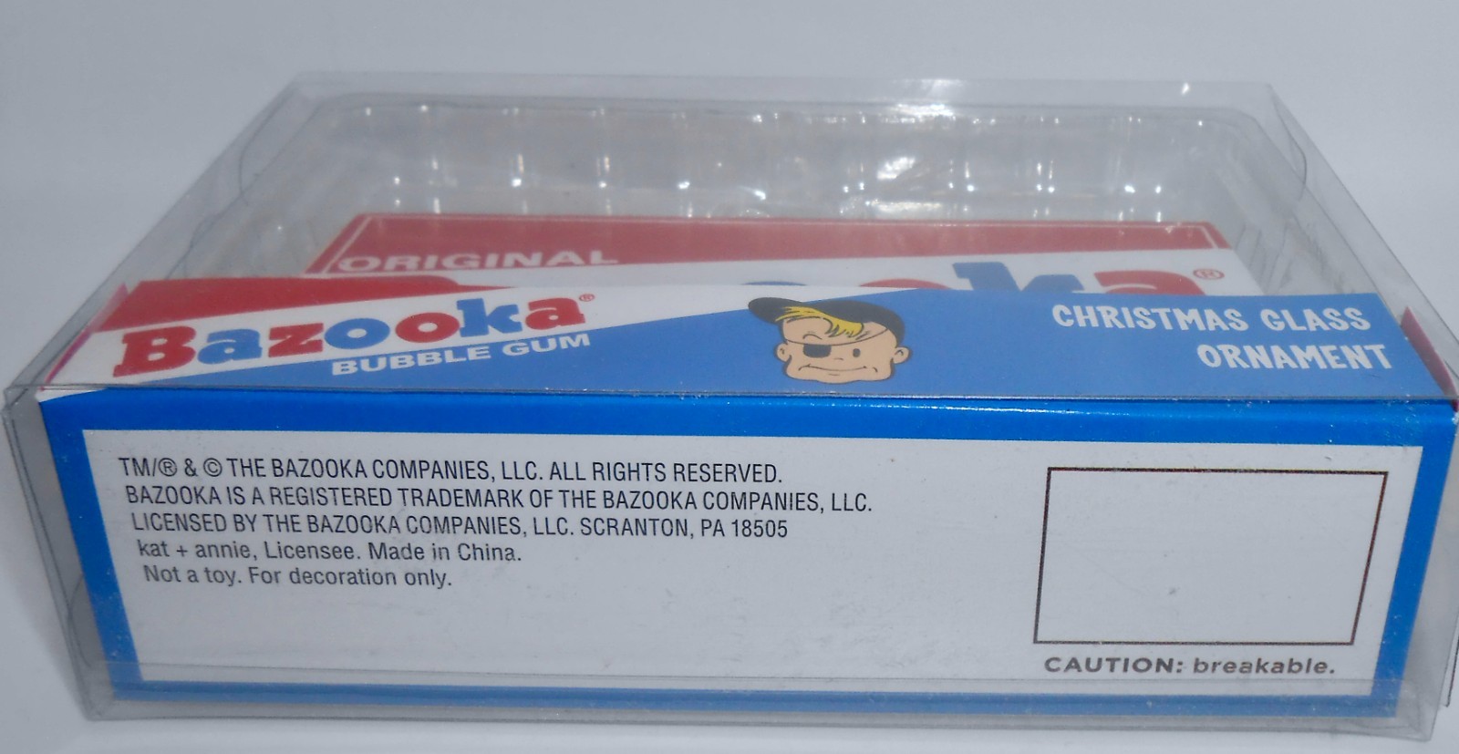 Kat & Annie original BAZOOKA Bubble Gum Glass Christmas Ornament with Box H52