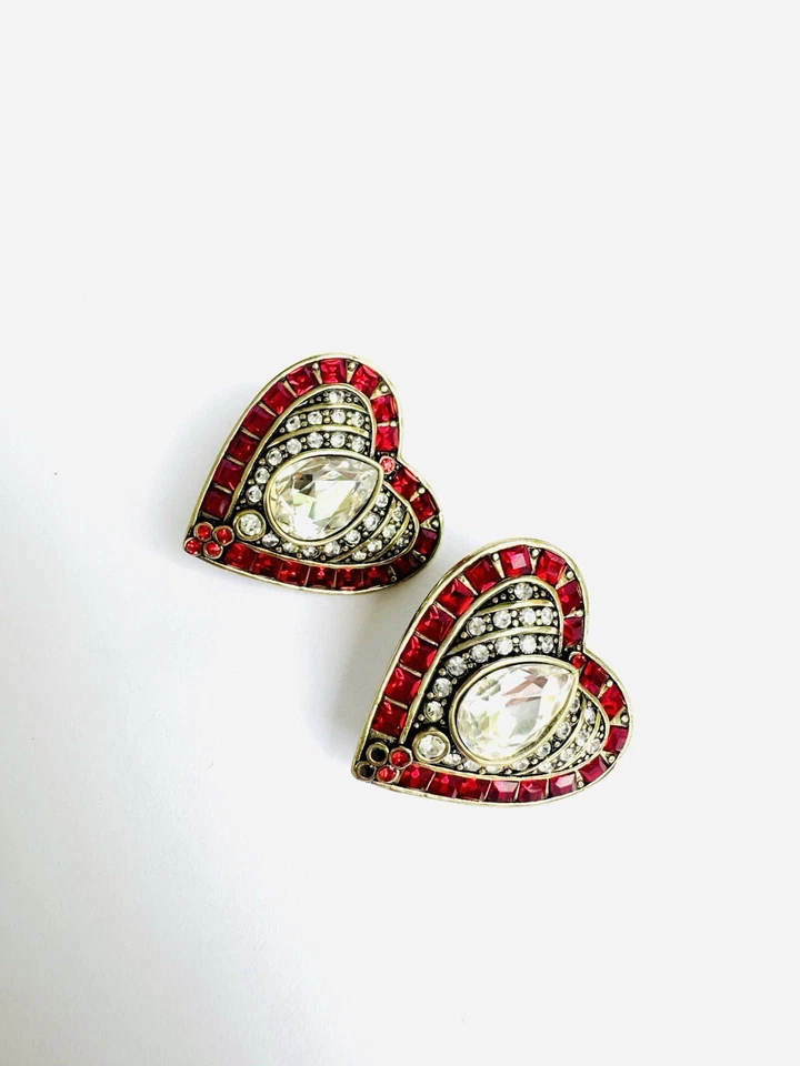 Heidi Daus Unique Red Rhinestone Heart Earrings. - Image 2 of 4