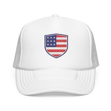 cap-American Flag Shield Foam Trucker Hat USA Stars Stripes Patch