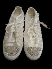 NEW CONVERSE All Star Pearl Embellished Low Sneakers White Bridal Shoes BLING 8