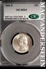 1952-D Washington Quarter- Silver- CAC MS-64- Luster #SLM467