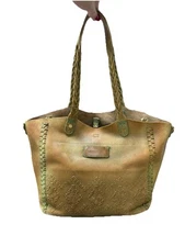 Isabella Fiore Gisela Diamond Stitched Tote Bag Green Tan Boho