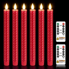 Real Wax Taper Candles with Battery Oparated, Flameless Candlesticks with Rem...