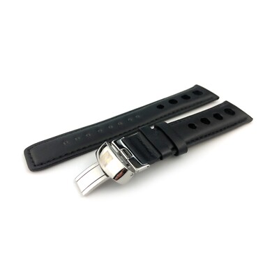 Genuine Leather Watch Band For Tissot PRS516 Racing - 18mm, 20mm, 22mm Lug Width, Black Two-Piece Strap