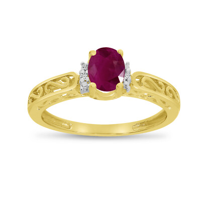 Ring 10 Karat Gelbgold ovaler Rubin und Diamant