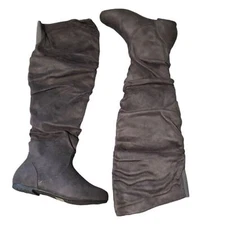 Top Moda Slightly Slouchy Over the Knee Suede Boot Grey