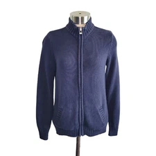 Hasting & Smith Women's Zip-Up Knit Sweater Jacket Size Petite M Navy Blue