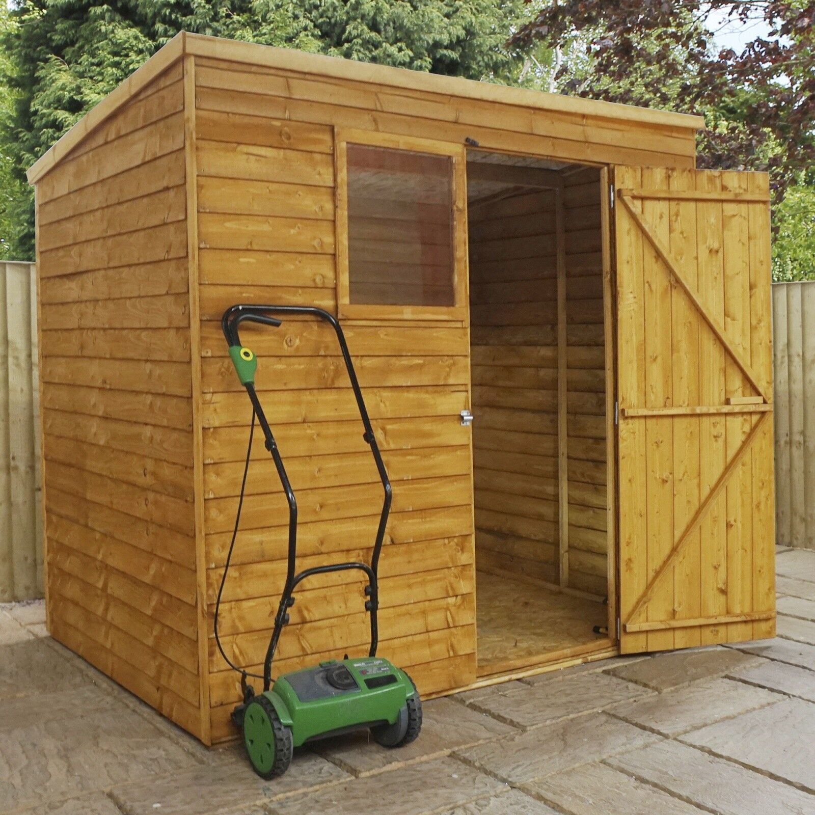 7x5 PENT GARDEN SHED SINGLE DOOR WOODEN SHEDS OVERLAP CLAD 