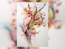 Blossoms in Bloom - Cherry Tree Watercolor Print  5"x7"