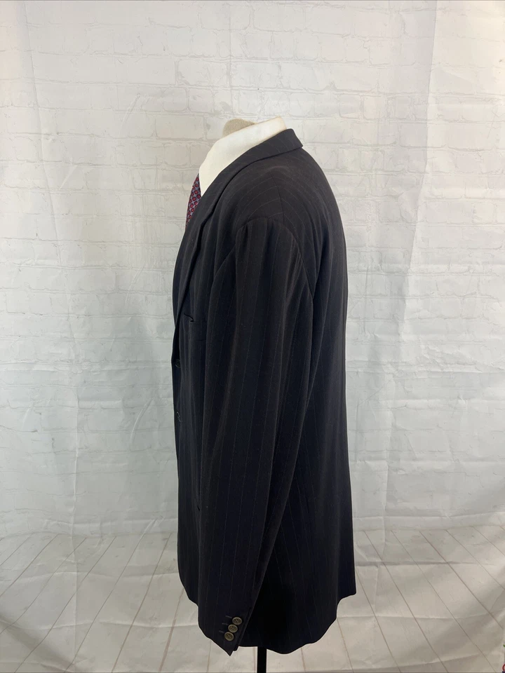 Blazer de lana a rayas negras azul marino oscuro de Giorgio Armani para hombre 46L $1,295 Foto 4 de 4