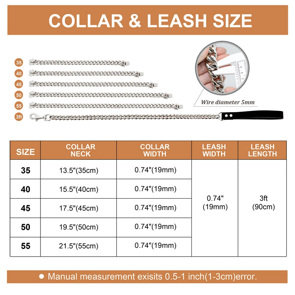 Heavy Duty Dog Chain Collar and Lead set Cuban Link Stainless Steel for Training - image 2 of 4