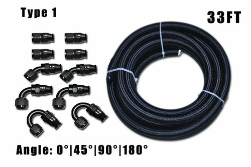 33FT Braided PTFE Fuel Hose E85 /10 Fittings Kit / 6AN|8AN|10AN-PL - Picture 7 of 10
