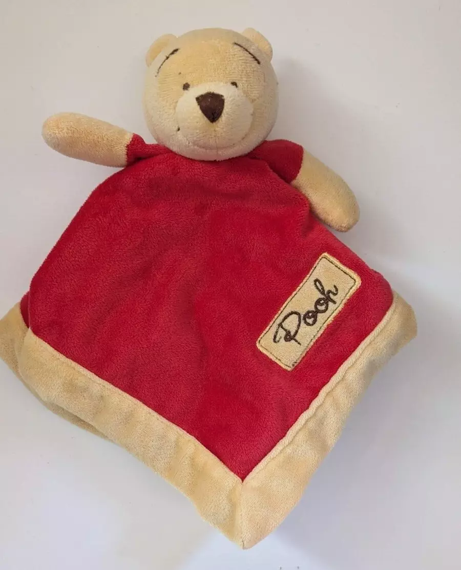 Disney Baby Winnie the POOH LOVEY Red Yellow Plush Security Blanket Bear Name