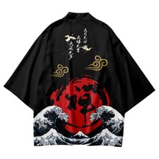 Uomo Zen Stampa Kimono Yukata Haori Camicia Robe Cardigan Top Blusa Larga