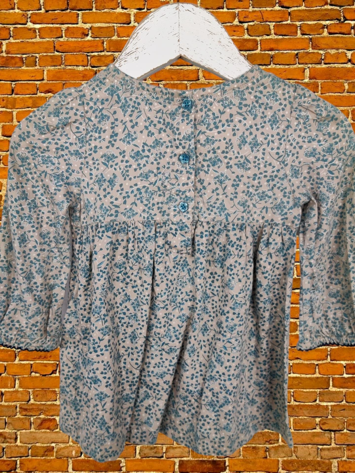 VESTIDO MONZÓN BEBÉ NIÑAS EDAD 6-12 MESES MEZCLA FLORAL AZULADA MANGA LARGA FIESTA 80CM Foto 2 de 3