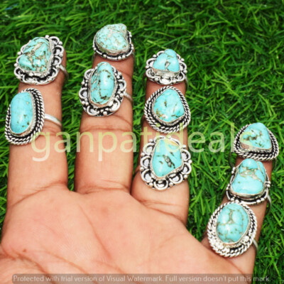 Turquoise Gemstone Ethnic Handmade Rings 5pcs Lot For Woman RLL