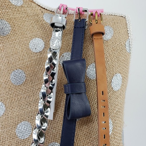 Lot of 3 Girls Belts Silver Braided Navy Bow Tan Size Medium Large Uniform New - Picture 3 of 3